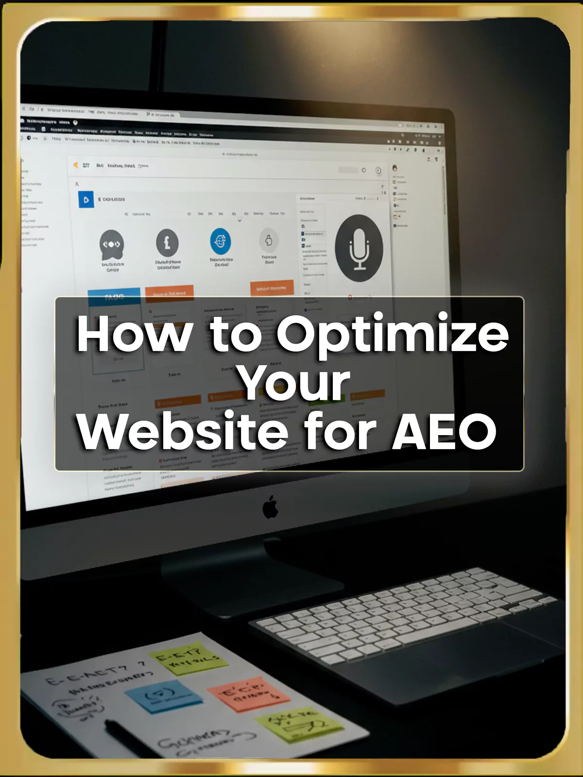 Overview visual showing website optimization techniques for AEO including content structure and user intent alignment